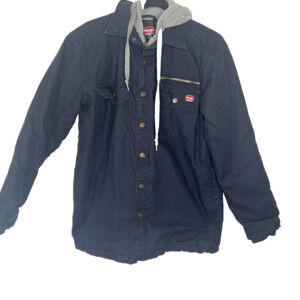Wrangler Workwear Mens Size SMALL Blue Canvas Heavy Jacket Chore Coat Hooded